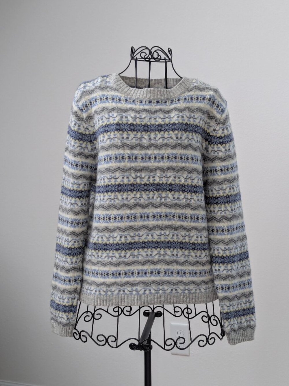 Newton Trading Co Vintage Lambswool Sweater Women L Fair Isle Wool Blue Gray